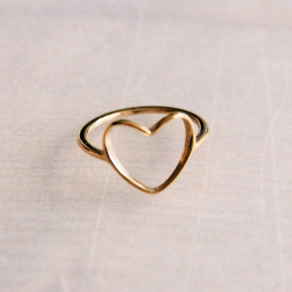 Steel Ring With Open Heart - Gold