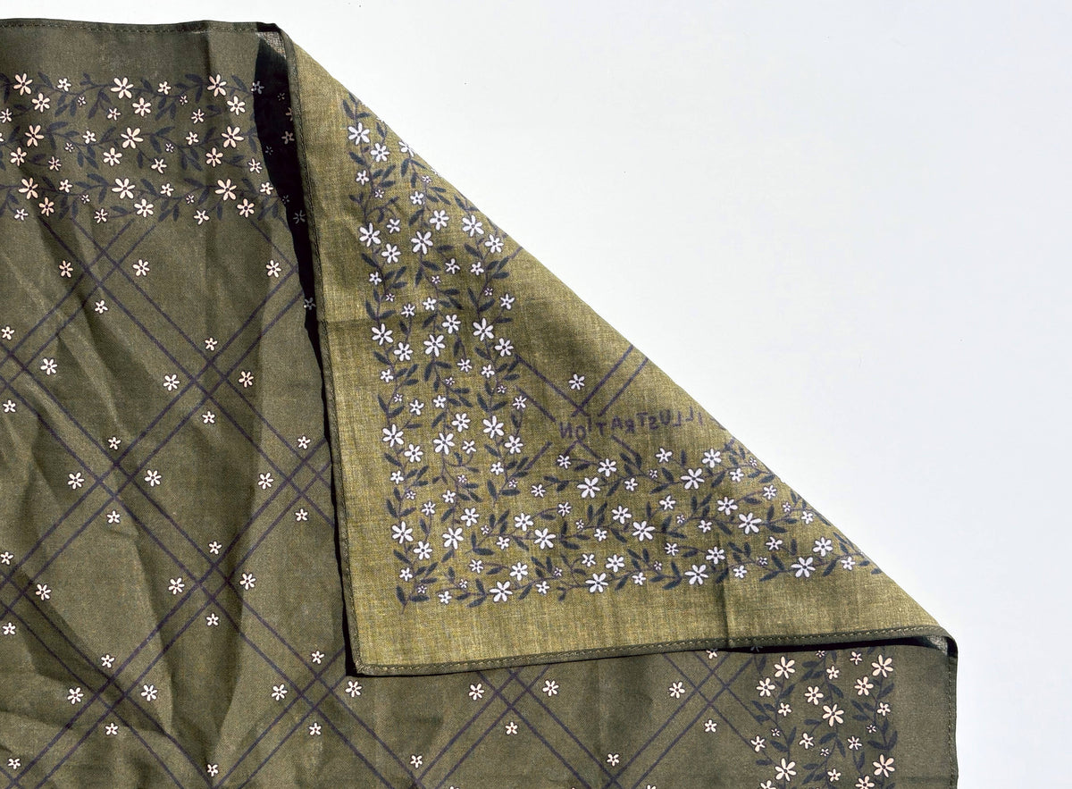 Detail of the scrolling floral illustration repeat pattern