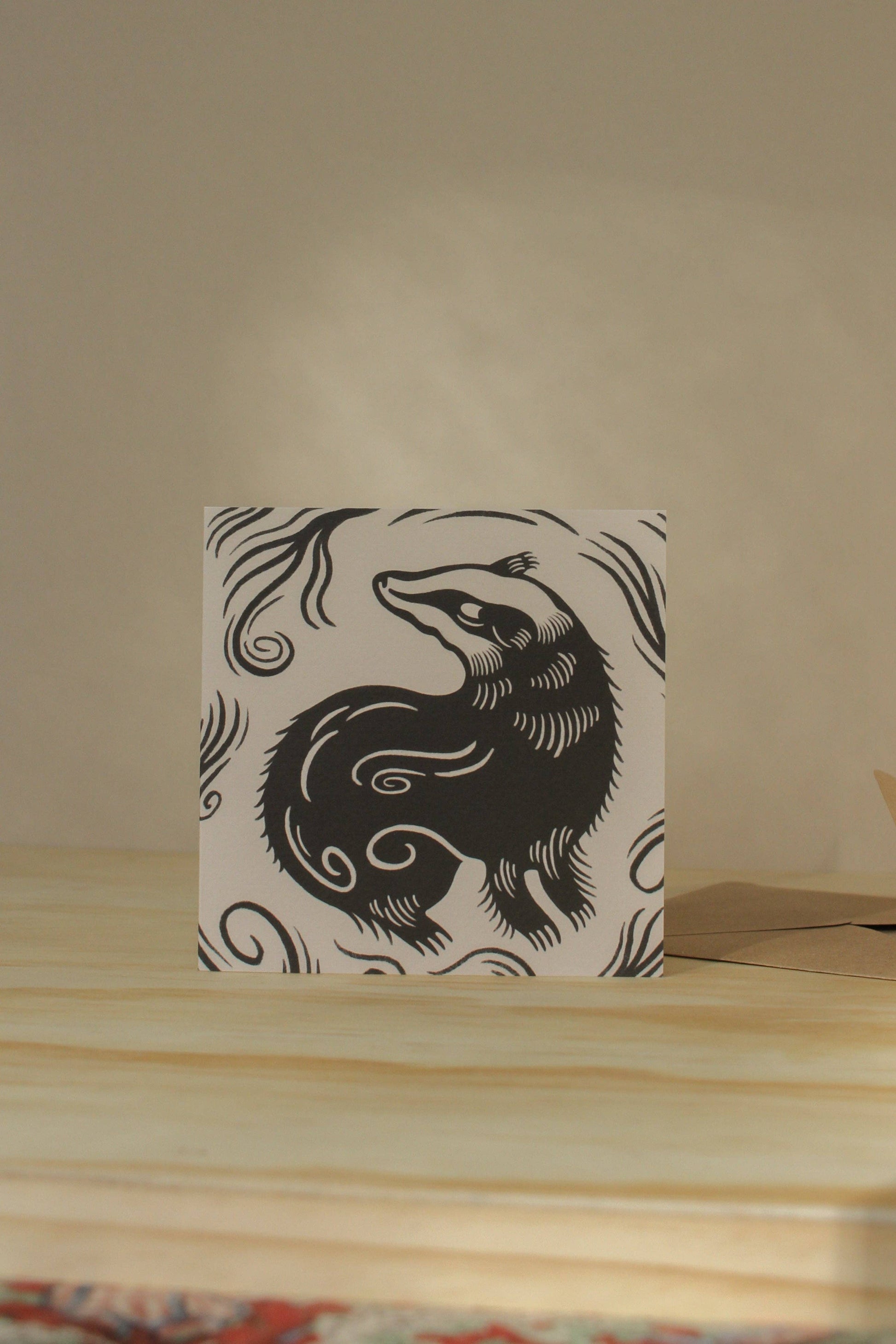Close-up of the badger illustration's linework detail