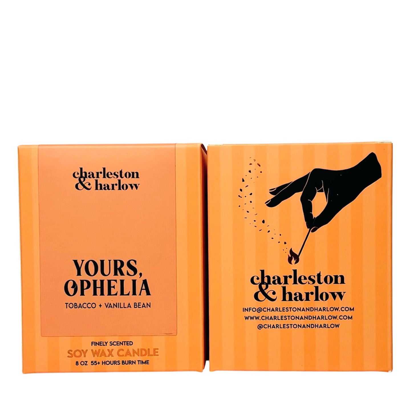 Charleston & Harlow Yours, Ophelia candle and box lineup lifestyle shot