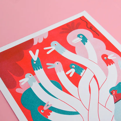 Duck Monster Risograph Print