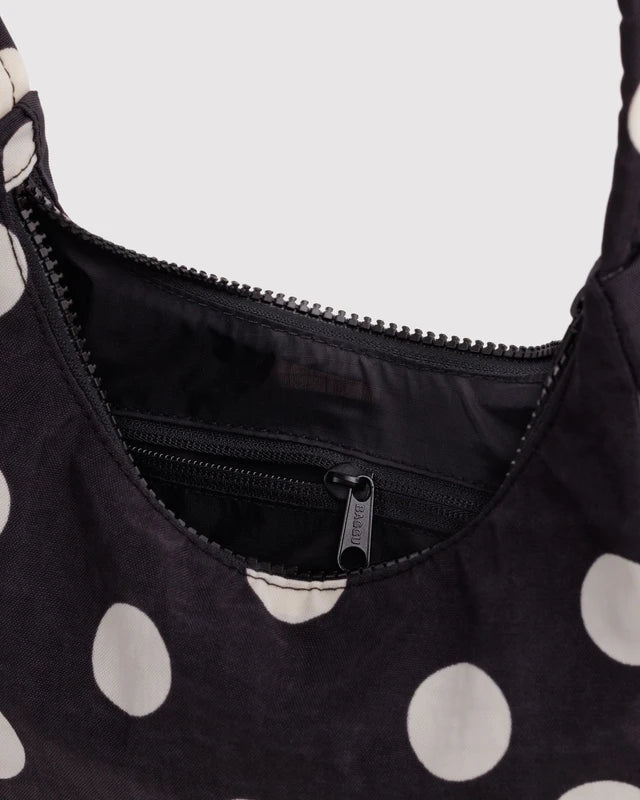 BAGGU Mini Nylon Shoulder Bag Black and Cream Polka Dot side profile - PABOOM