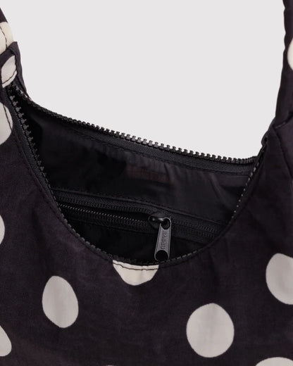 BAGGU Mini Nylon Shoulder Bag Black and Cream Polka Dot side profile - PABOOM