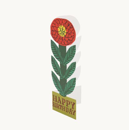 Cheery Red Flower Happy Birthday Card shown at an angle