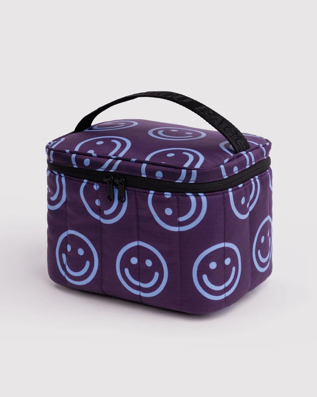 BAGGU Puffy Lunch Bag in Indigo Happy quilted print with zip closure and handle - PABOOM