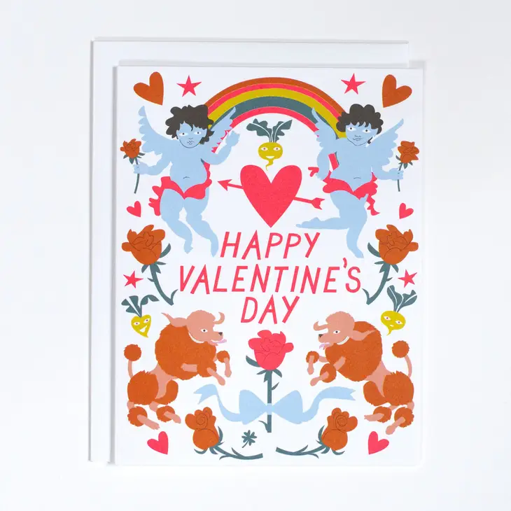 Valentines Poodles and Cherubs Card