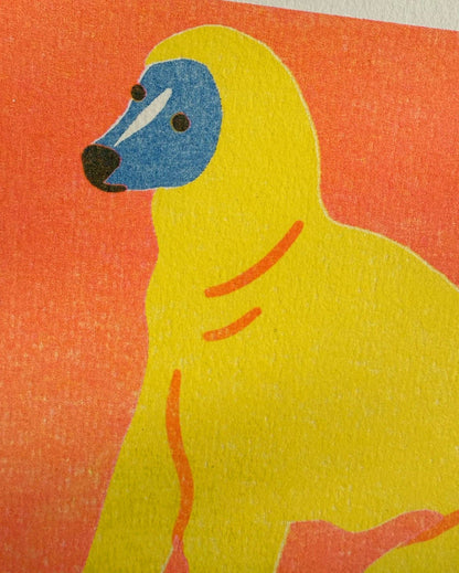 Italian Greyhound Mini risograph print shown unframed - PABOOM