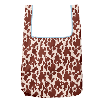 Cow Print foldable nylon tote - in use - PABOOM