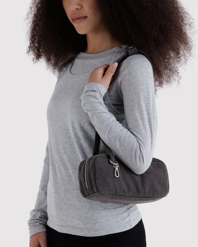 BAGGU Small Denim Bowler Bag Washed Black Denim interior pocket detail - PABOOM