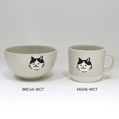 Cat Design Porcelain Rice Bowl White