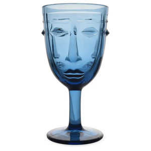Glass Faces Goblet Blue