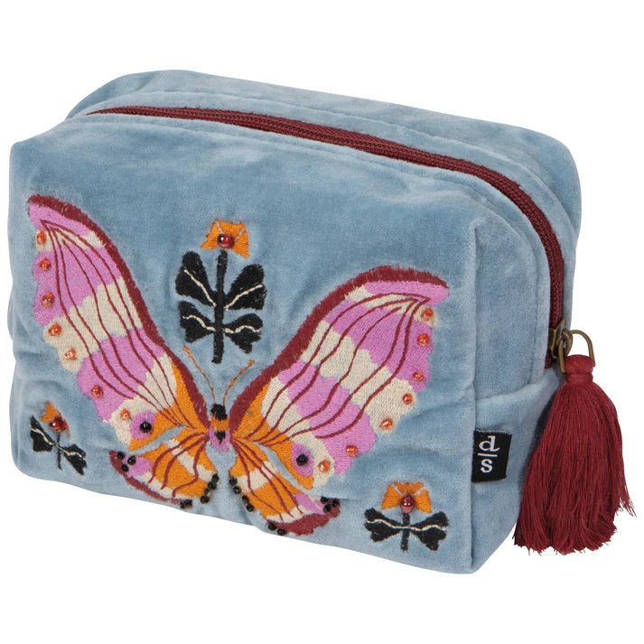Aurora embroidered pouch shown from the side to display its boxy shape – PABOOM