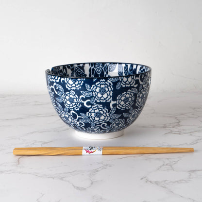 Botan Flower Design Bowl With Chopsticks