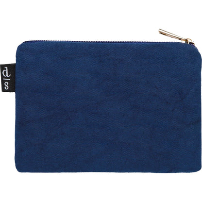 Solid navy canvas zip pouch with a gold zipper pull and a small woven brand tab – PABOOM