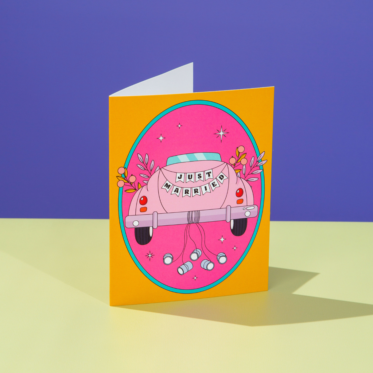 Just Married Car card packaged in a protective sleeve