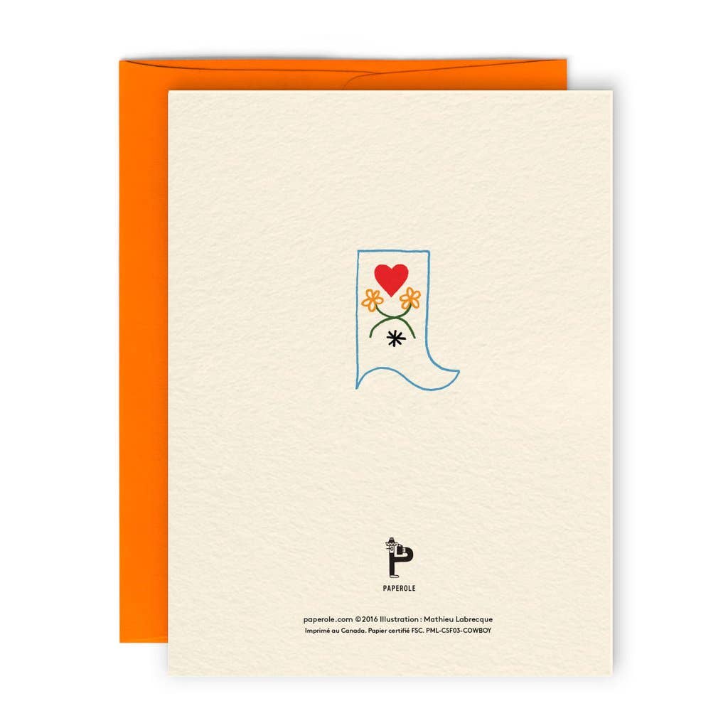 Cowboy Love card paired with its orange envelope