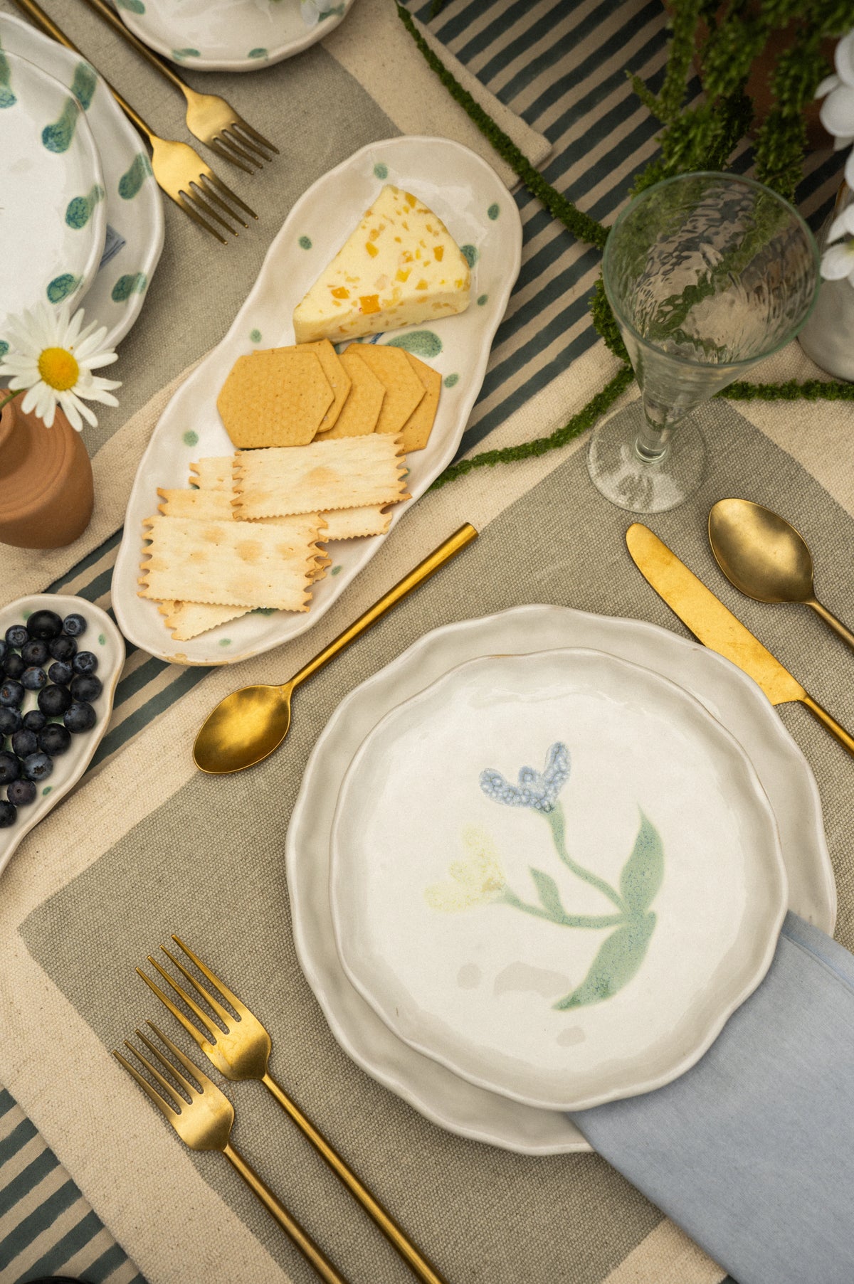 Painted Petals Plate in Iris shown at an angle