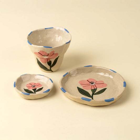 Flora Pottery Mini Dish in Rose shown at an angle