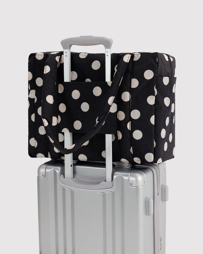 BAGGU Small Cloud Carry-On Black and Cream Polka Dot interior pocket detail - PABOOM