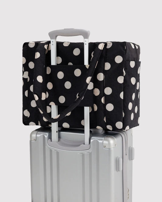 BAGGU Small Cloud Carry-On Black and Cream Polka Dot interior pocket detail - PABOOM