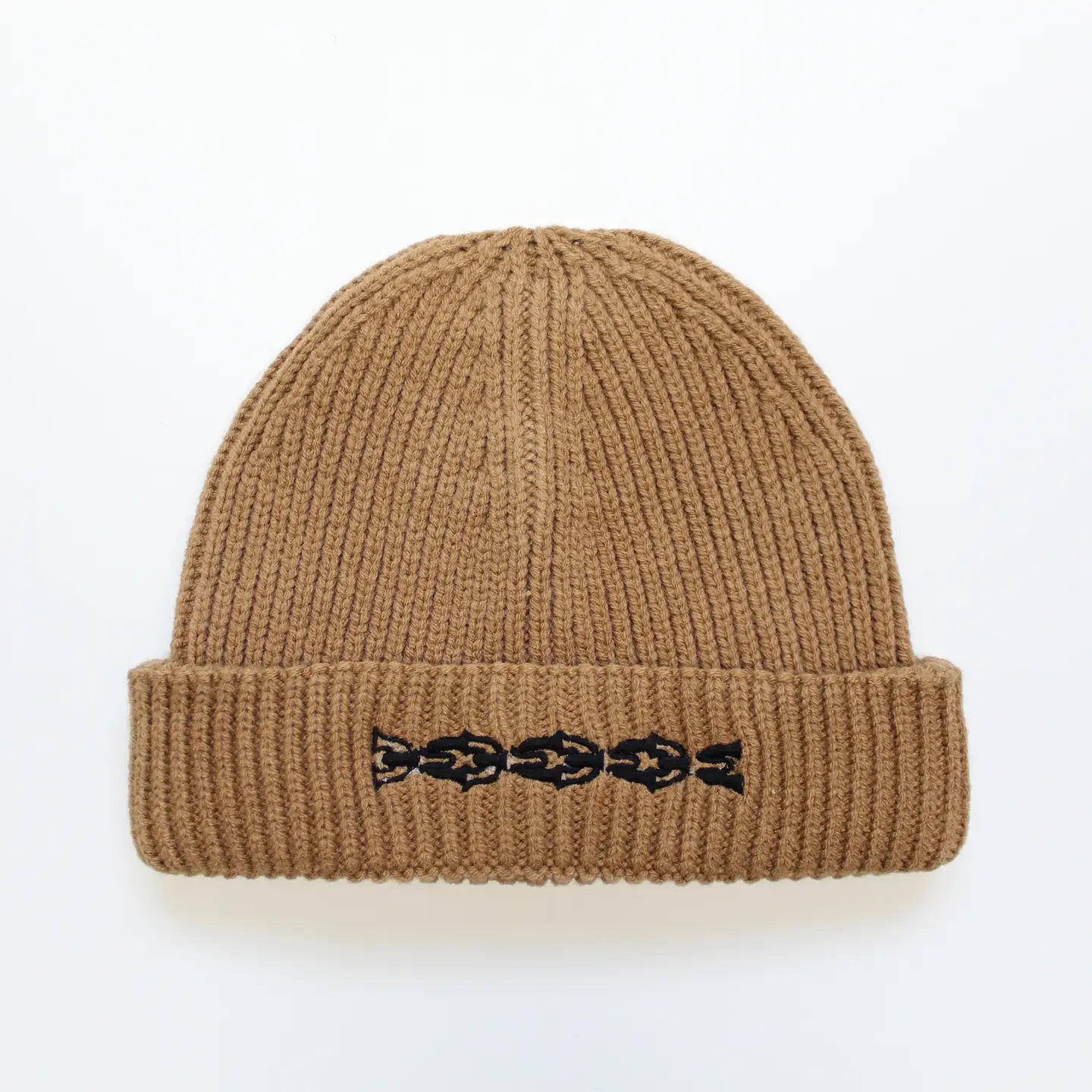 Chain Embroidered Harbour Beanie Biscuit +Black