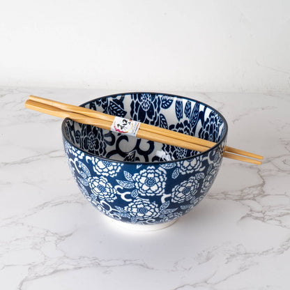 Botan Flower Design Bowl With Chopsticks