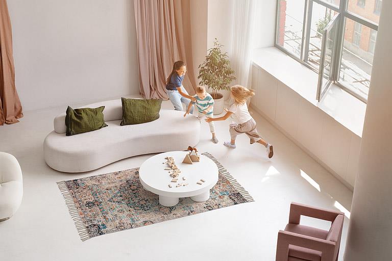 Blue/Ivory Printed Floor Rug