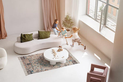 Blue/Ivory Printed Floor Rug