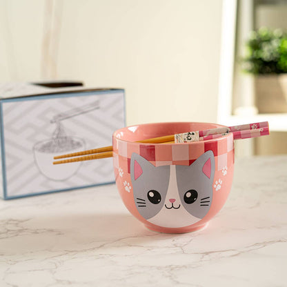 Donburi Bowl With Chopsticks Set Neko Friends Pink