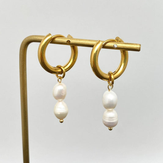 Pearl Charm Huggie Earrings