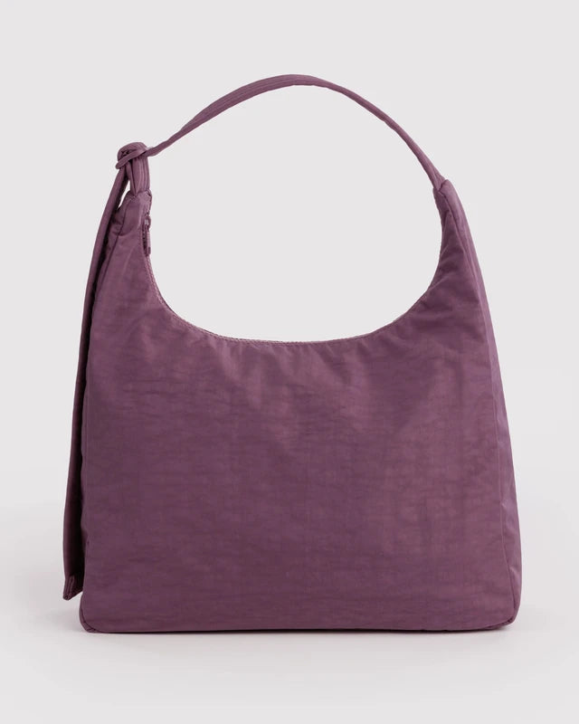 BAGGU Nylon Shoulder Bag in Wild Plum with adjustable quilted strap - PABOOM