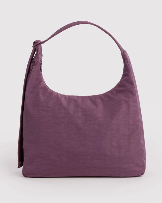 BAGGU Nylon Shoulder Bag in Wild Plum with adjustable quilted strap - PABOOM