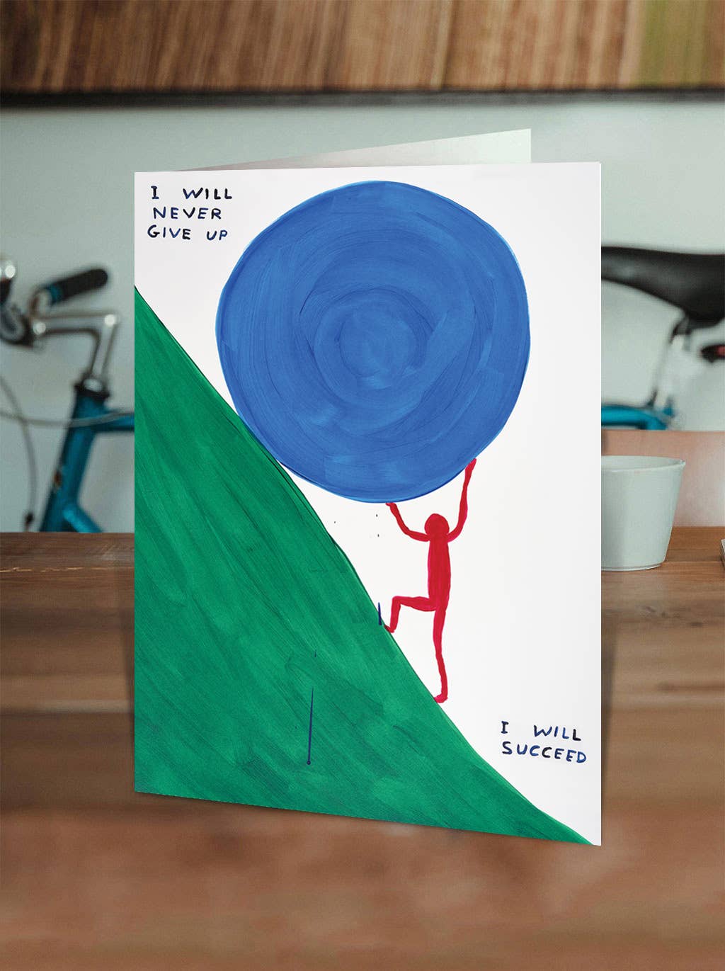 David Shrigley x Brainbox Candy I'll Never Give Up card with neon yellow envelope - PABOOM