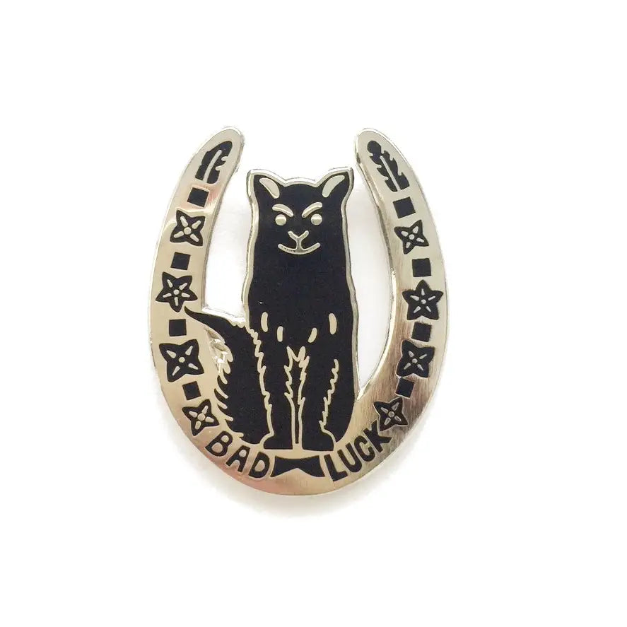 Bad Luck Cat Horseshoe Lapel Pin