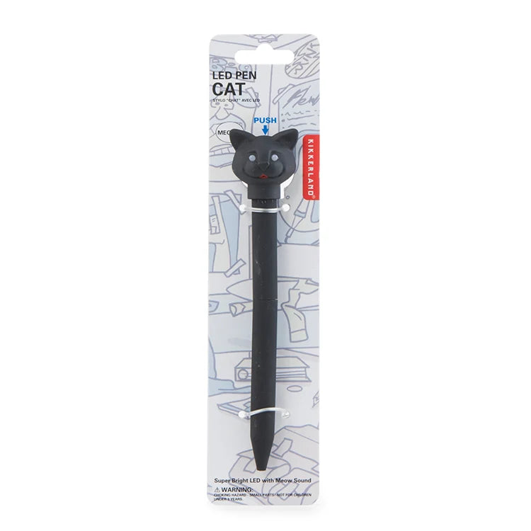 Cat LED pen packaging card on white background.