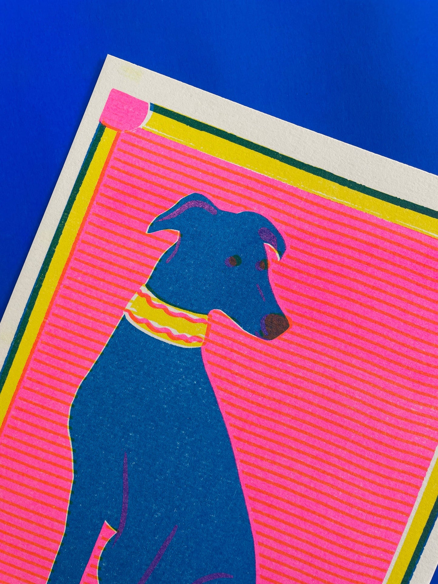 Greyhound Mini risograph print shown unframed - PABOOM