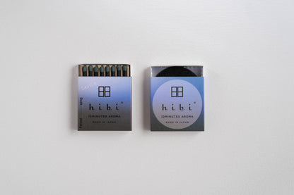 Hibi Forest - Dusk incense matches in a purple-blue gradient box, open to show matchsticks beside a closed box - PABOOM