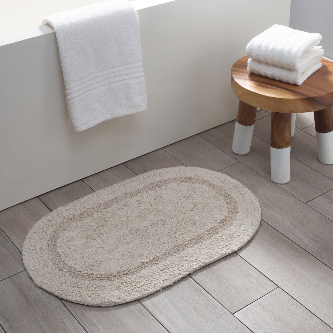 Serene Bath Mat Oval Cotton Reversible Taupe