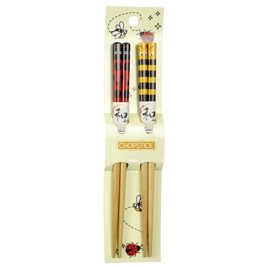Two pairs of kids bamboo chopsticks decorated as a ladybug and a bee - PABOOM