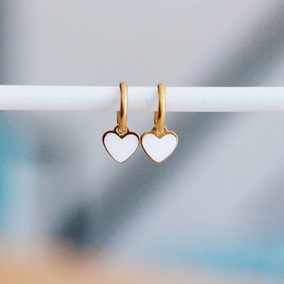 Heart Charm Earrings, White/Gold