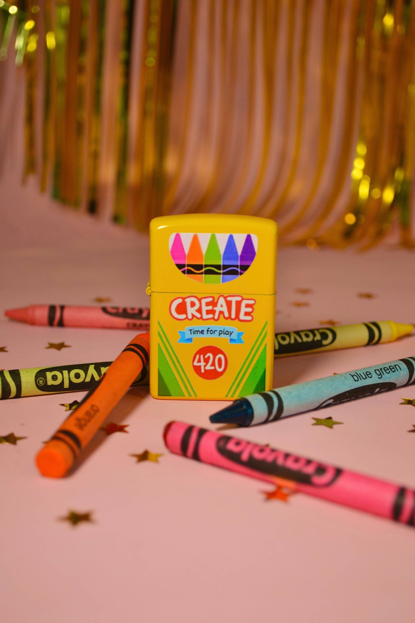 Crayon lighter styled among real crayons