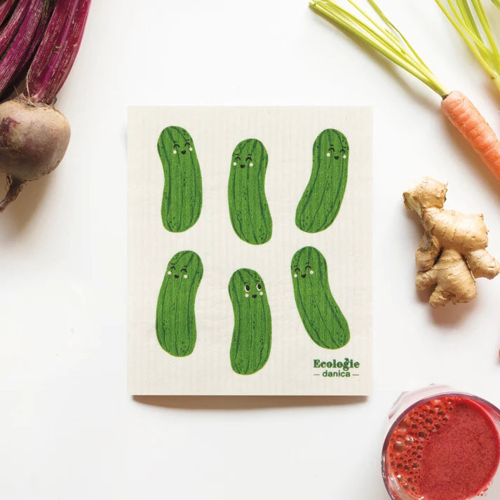 Pickle Pal dishcloth shown folded to display the pickle print – PABOOM