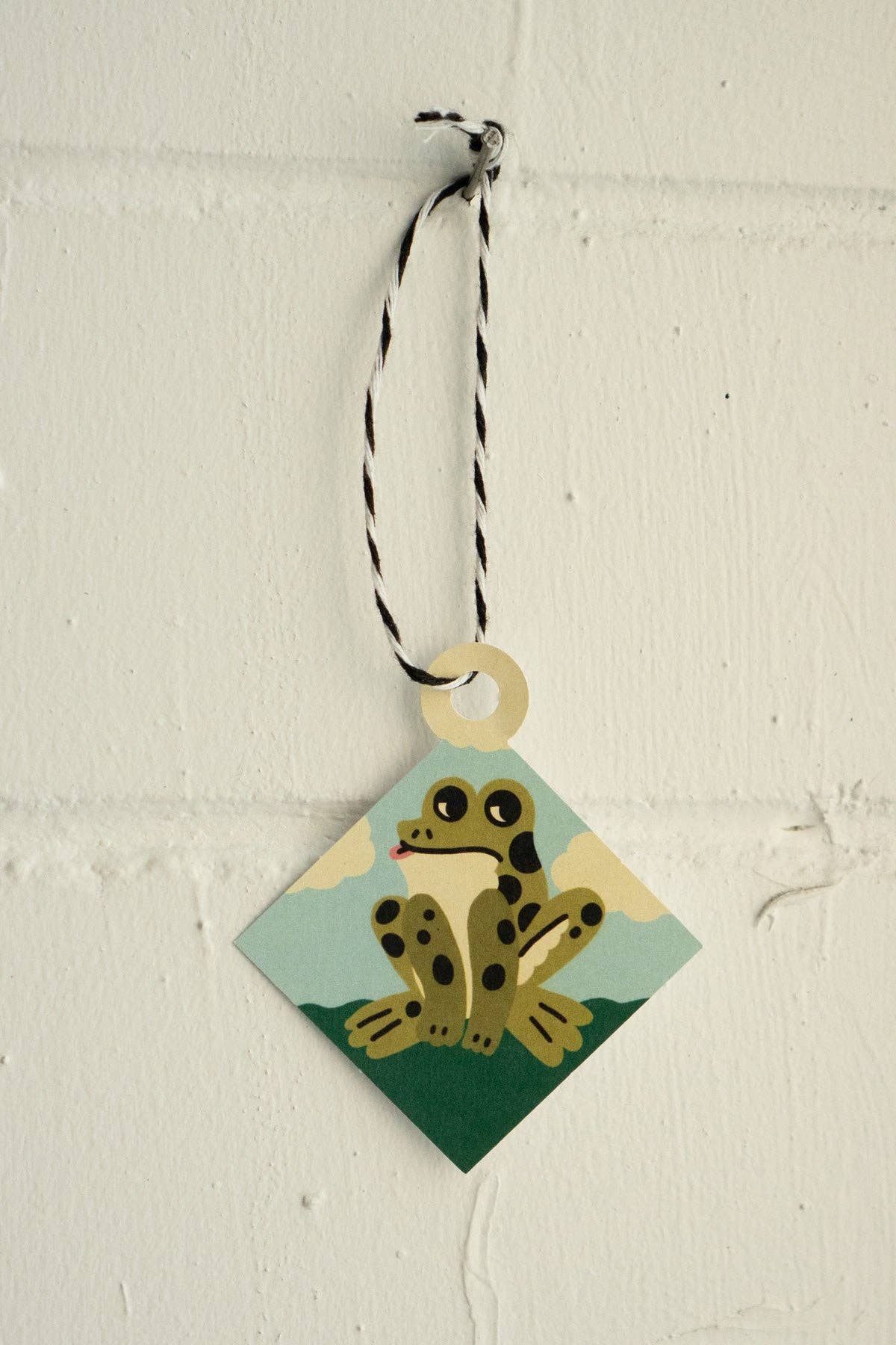 Great Day Frog card, ornament punched out and strung with twine