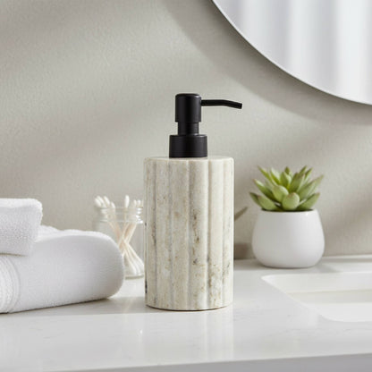 Elise Beige Marble Dispenser Ribbed w/ Black Pump