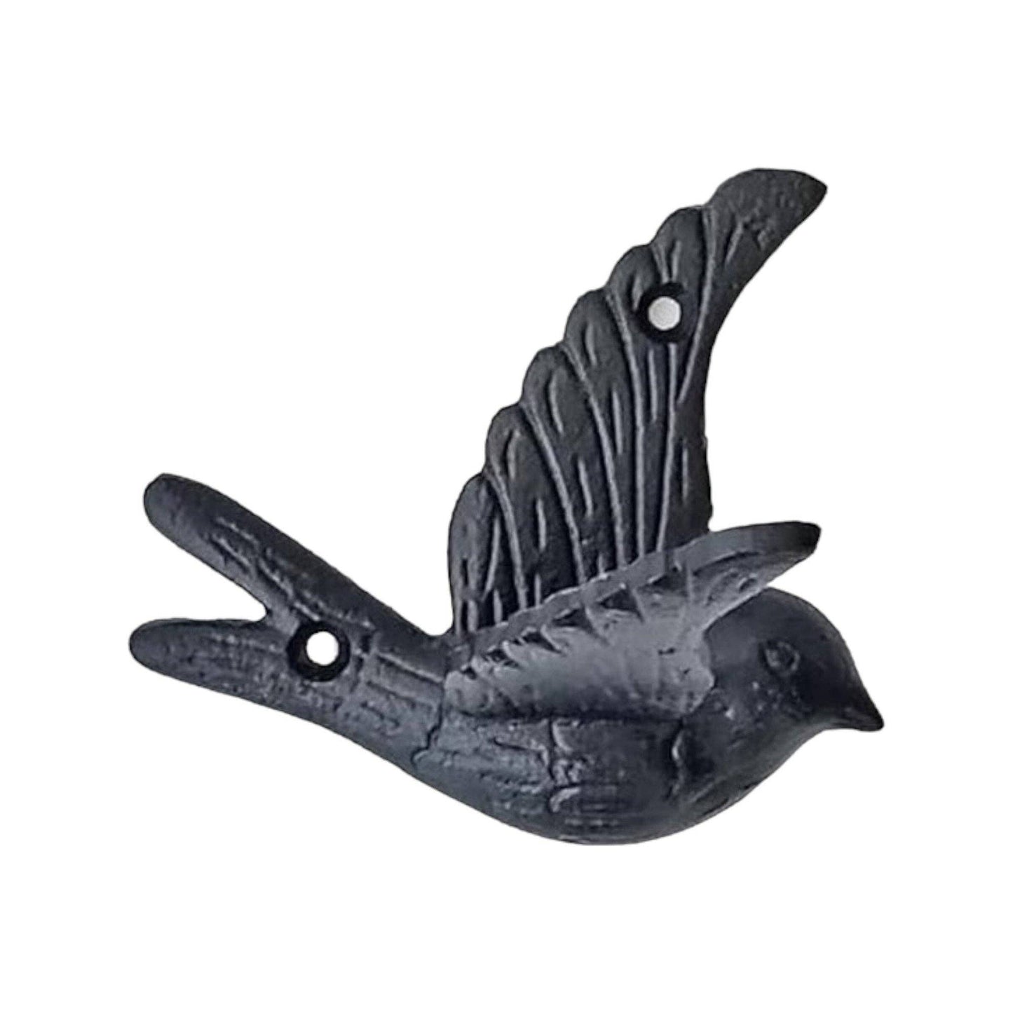 Black cast iron wall hook shaped like a bird with spread wings - PABOOM