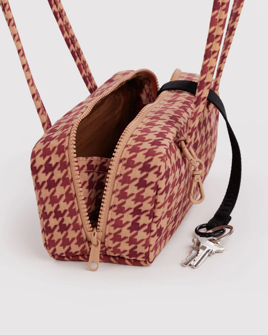 BAGGU Small Nylon Bowler Bag - Tan Houndstooth