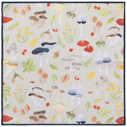 Field Mushroom dishcloth shown flat to display the full print – PABOOM