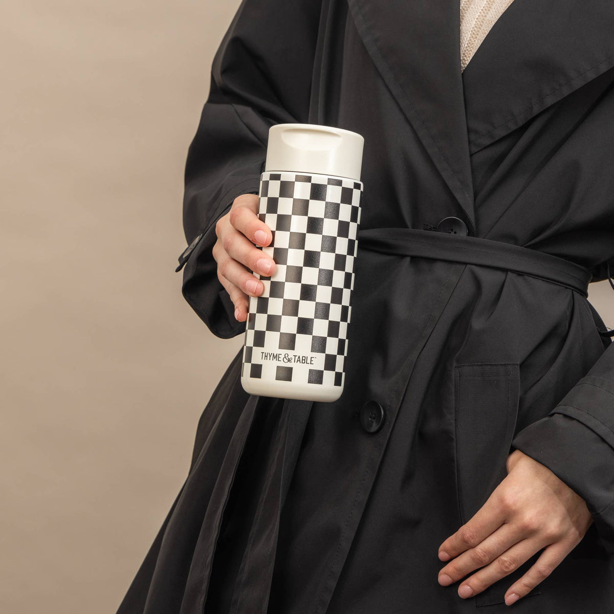 Coffee Tumbler - Black + White Checkered