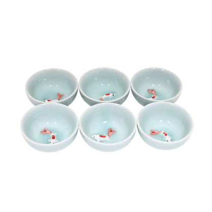 Koi Fish Kung Fu Tea Cups Set Sky Blue
