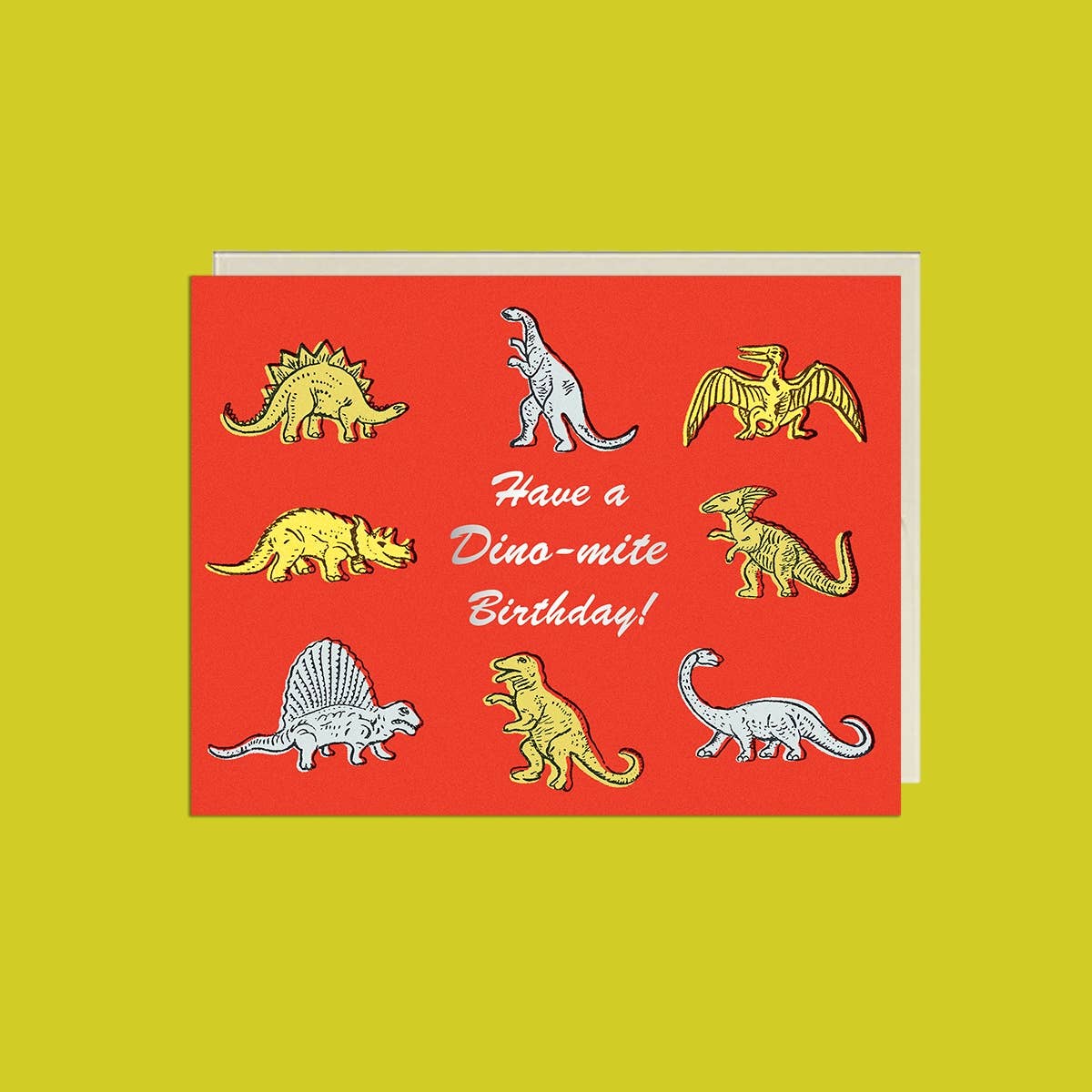 Dino-mite Birthday foil greeting card - size reference - PABOOM